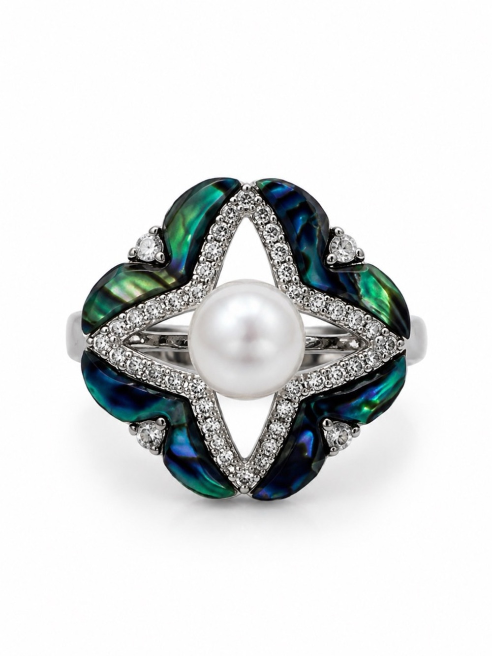 Abalone and Freshwater Pearl Compass Ring